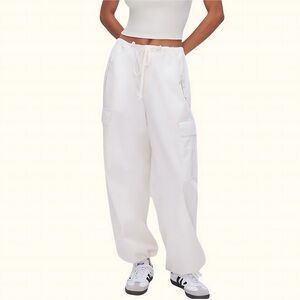 Good American Cloud White Parachute Drawstring Cargo Pants New Size Small NWTS